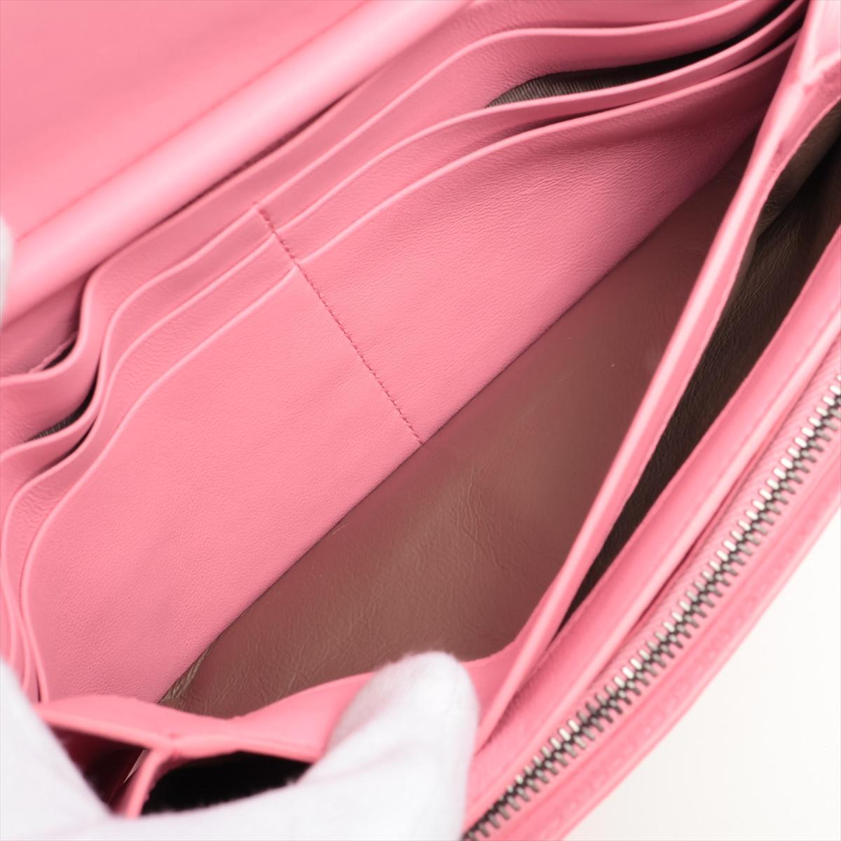 Bottega Veneta Intrecciato Leather Chain Wallet Pink 2