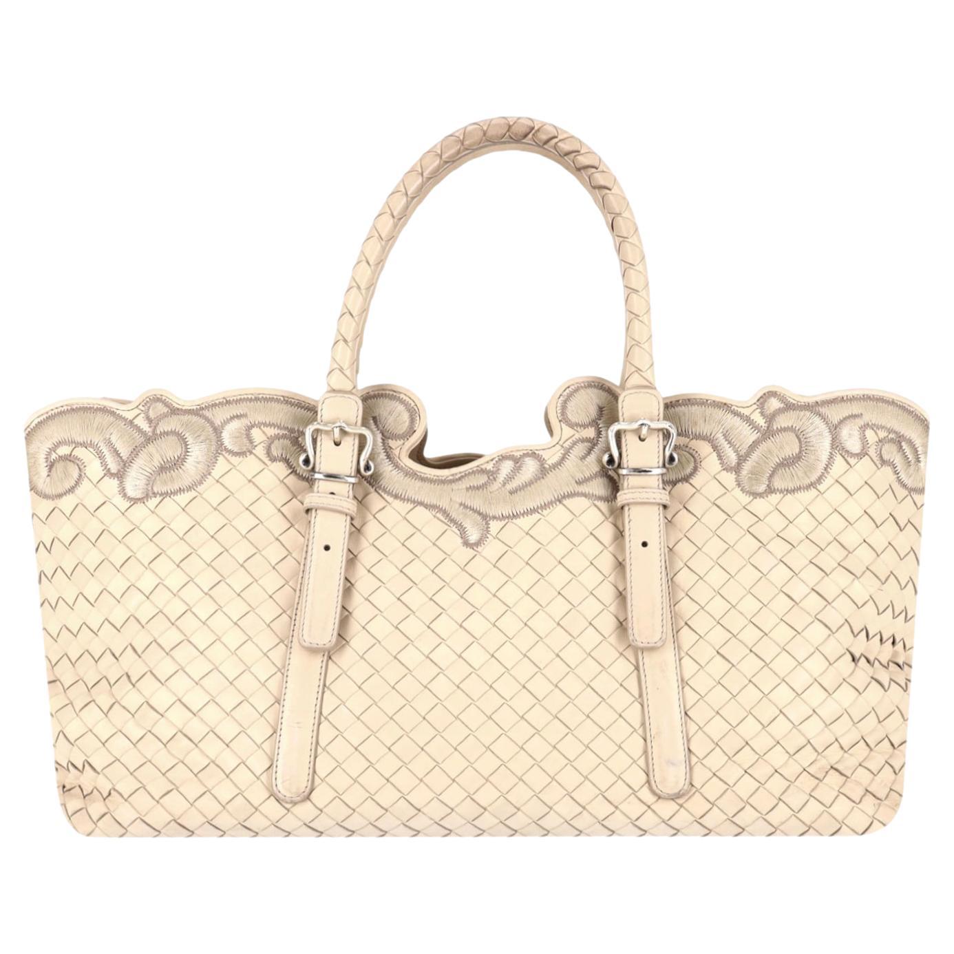 Bottega Veneta Intrecciato Leather Embroidered Trim Tote Bag For Sale