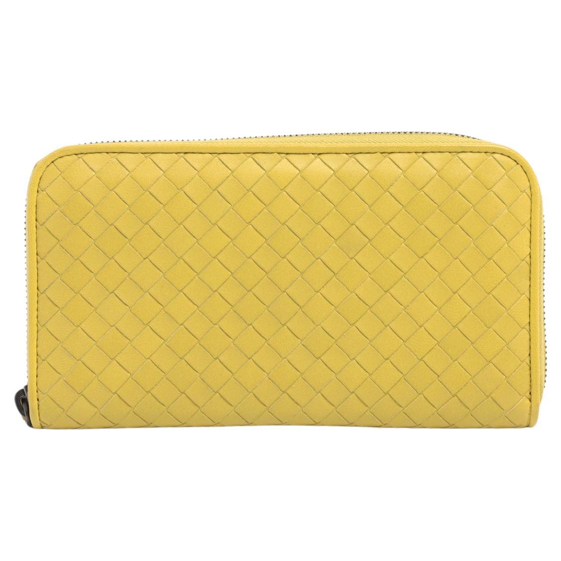 Bottega Veneta Intrecciato Leather Zippy Wallet Yellow Gold For Sale