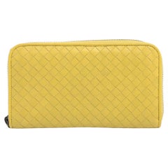 Used Bottega Veneta Intrecciato Leather Zippy Wallet Yellow Gold