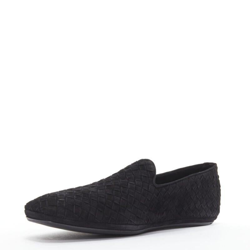 Men's BOTTEGA VENETA Intrecciato Luxe suede black woven dress loafer shoes EU42.5 For Sale