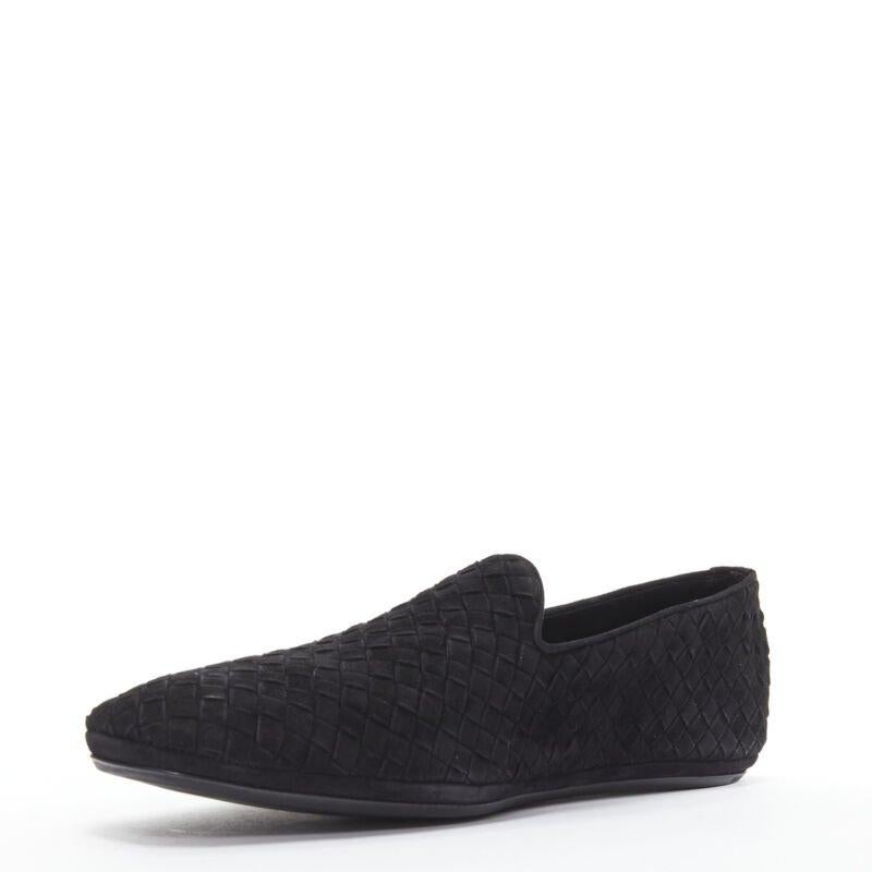 BOTTEGA VENETA Intrecciato Luxe suede black woven dress loafer shoes EU42.5 In Excellent Condition In Hong Kong, NT