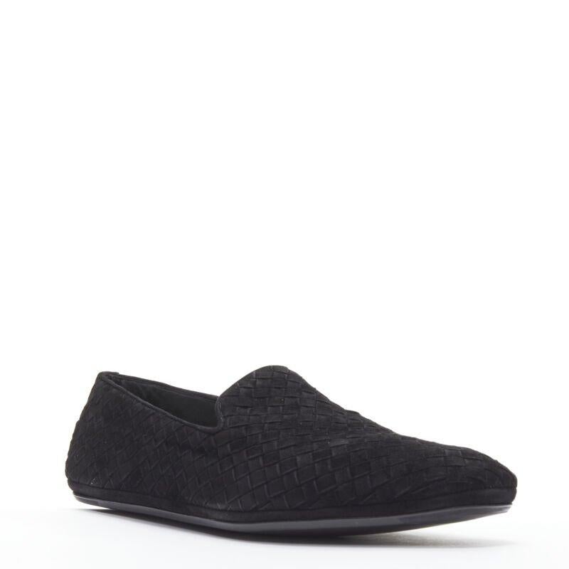 BOTTEGA VENETA Intrecciato Luxe suede black woven dress loafer shoes EU43
Reference: TGAS/C01460
Brand: Bottega Veneta
Designer: Daniel Lee
Model: 459726 VFFB0 1000
Material: Suede
Color: Black
Pattern: Solid
Lining:  Leather
Extra Details:
