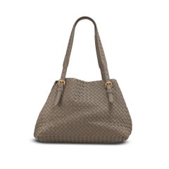 Bottega Veneta Intrecciato Nappa Leather Taupe Gold-Tone Shoulder Handbag