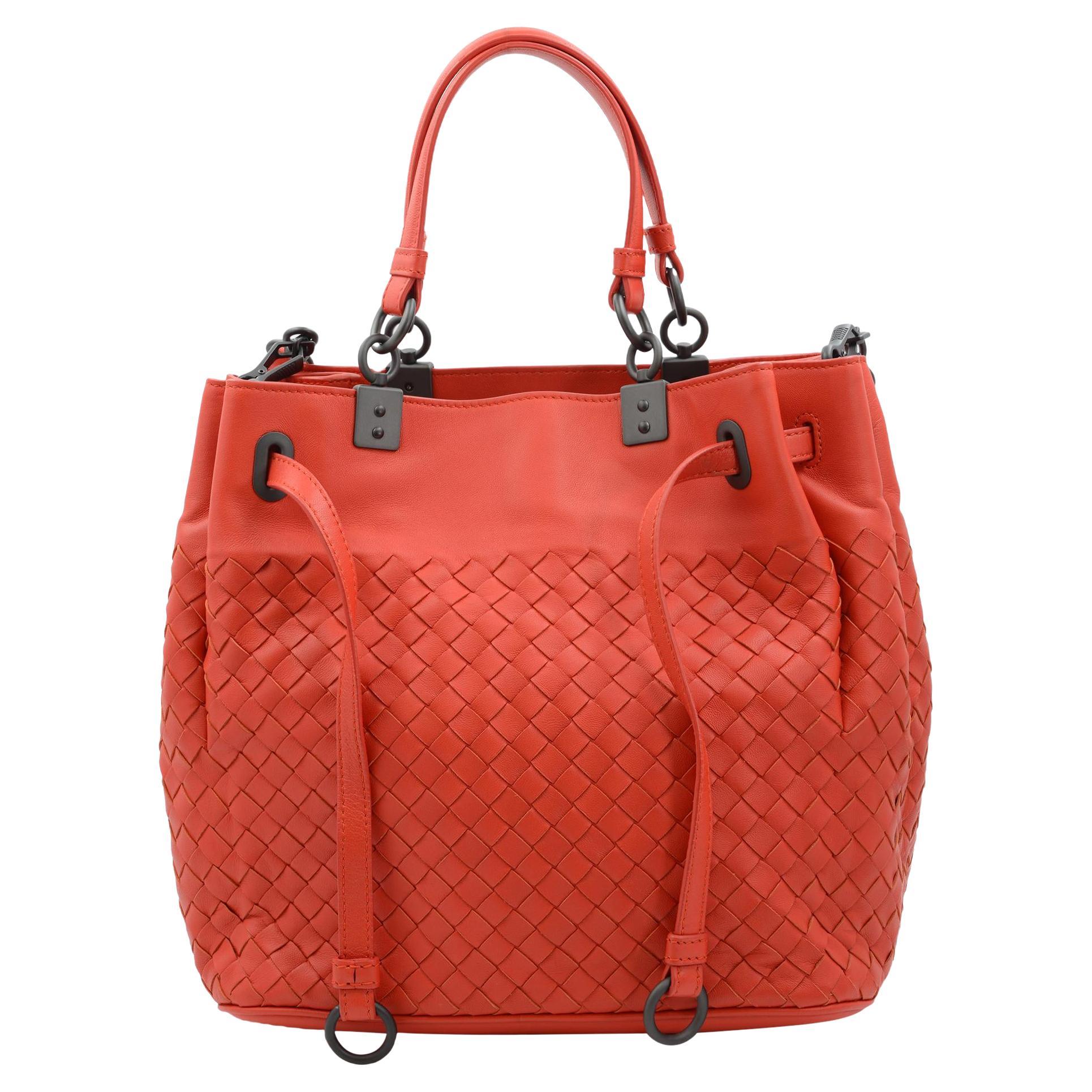 Bottega Veneta Intrecciato Nappa Red Leather Ladies Bucket Bag For Sale at  1stDibs