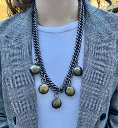 Bottega Veneta Intrecciato Necklace in Oxidized Sterling Silver with Medallions