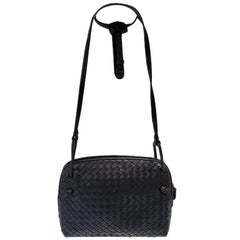 Bottega Veneta Intrecciato Nodini Black Woven Crossbody Handbag