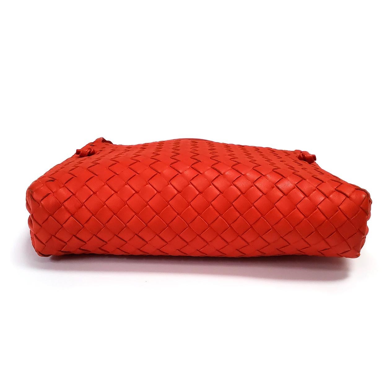 Red Bottega Veneta Intrecciato Nodini Persimmon Woven Crossbody Handbag