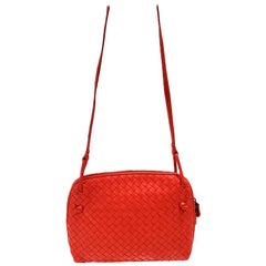 Bottega Veneta Intrecciato Nodini Persimmon Woven Crossbody Handbag