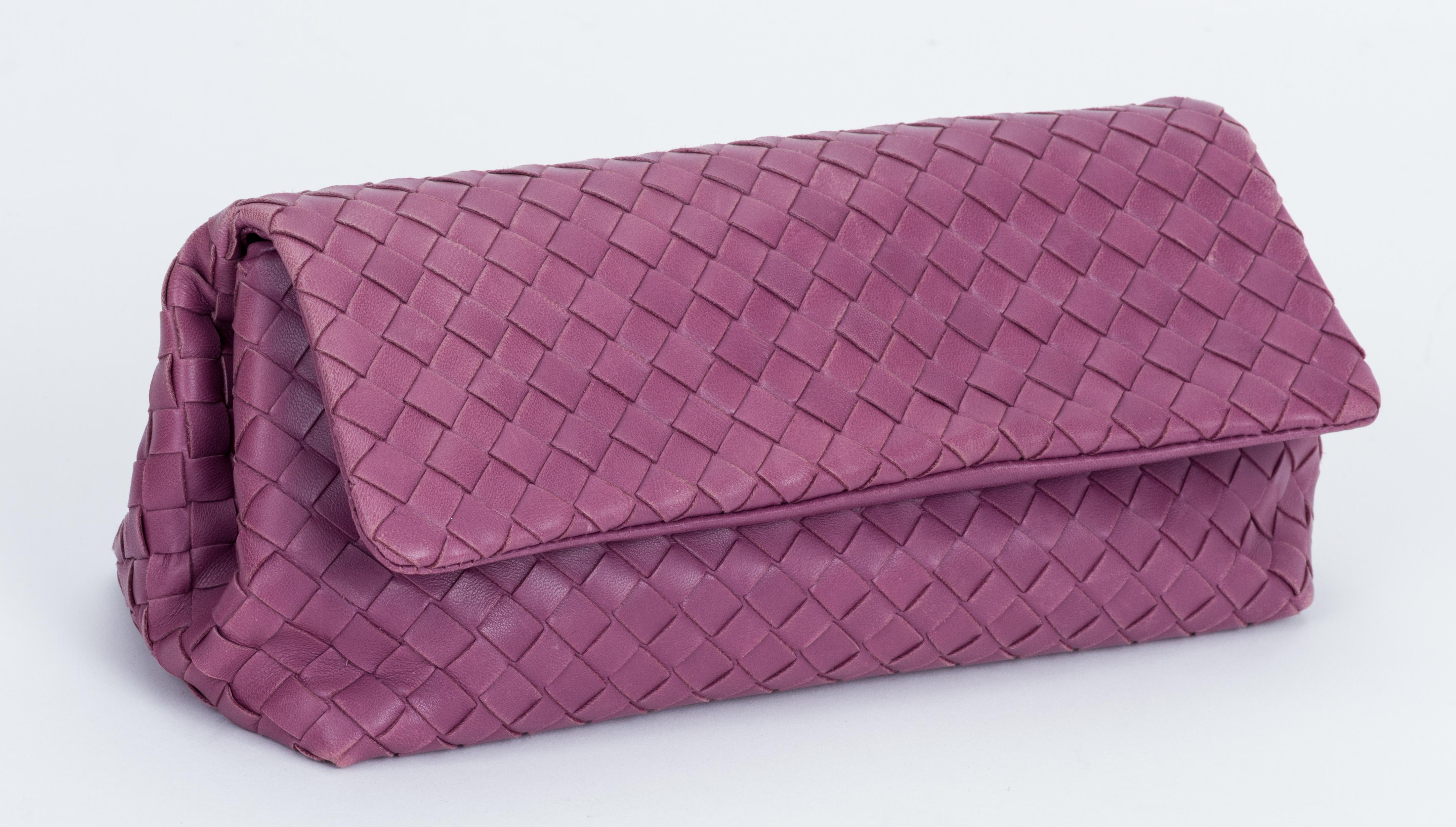 Bottega Veneta signature intrecciato purple clutch. Comes with generic dust cover.