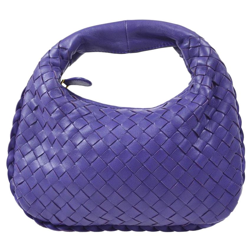 Bottega Veneta Intrecciato Purple Leather Small Mini Top Handle Pochette Bag