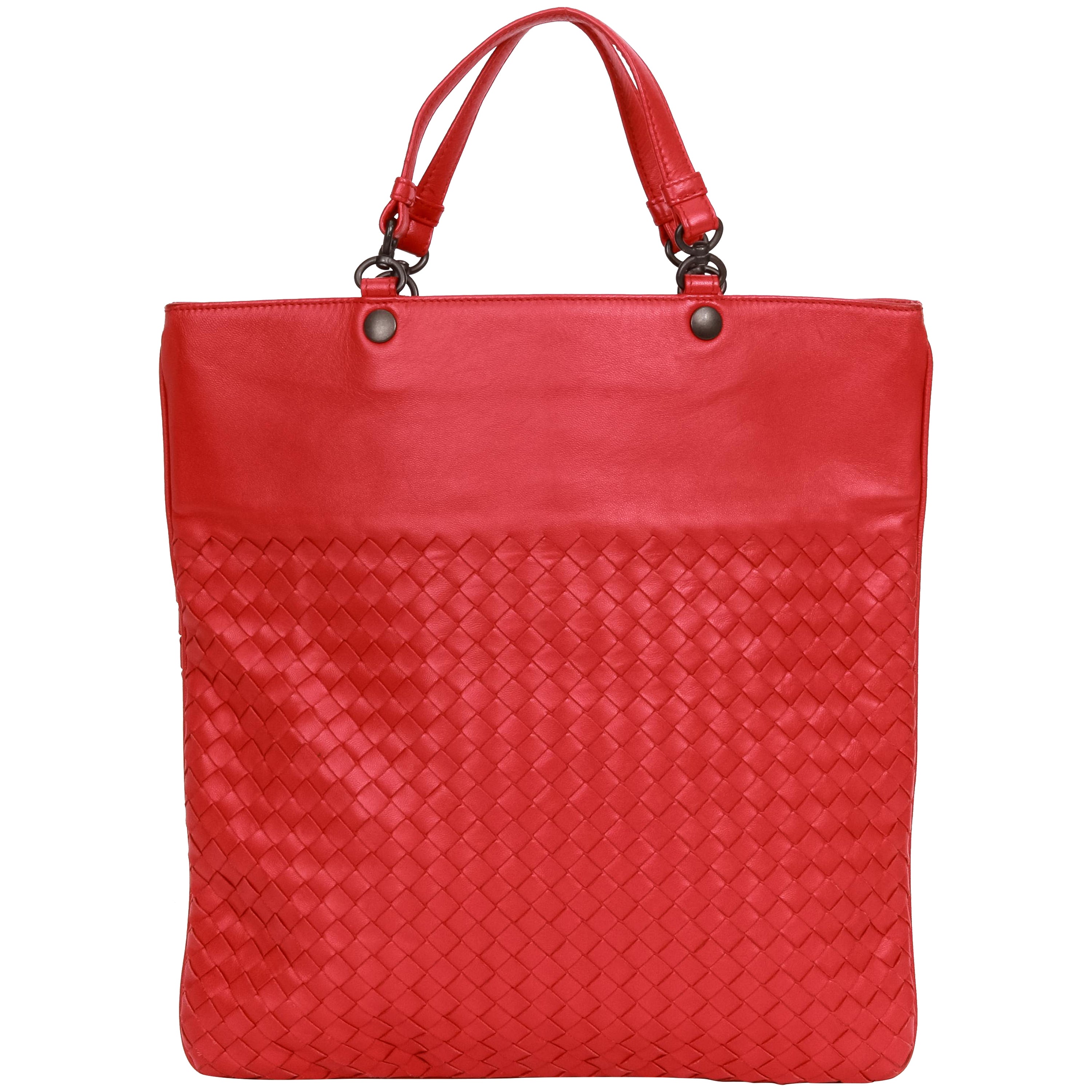 Bottega Veneta Intrecciato Rote gewebte Ledertasche aus Lammfell im Angebot