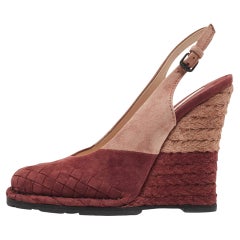 Bottega Veneta Intrecciato Suede Espadrille Wedge Slingback Pumps Size 37