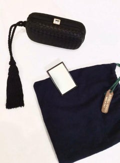 Bottega Veneta Intrecciato Tassel Silk Black Clutch