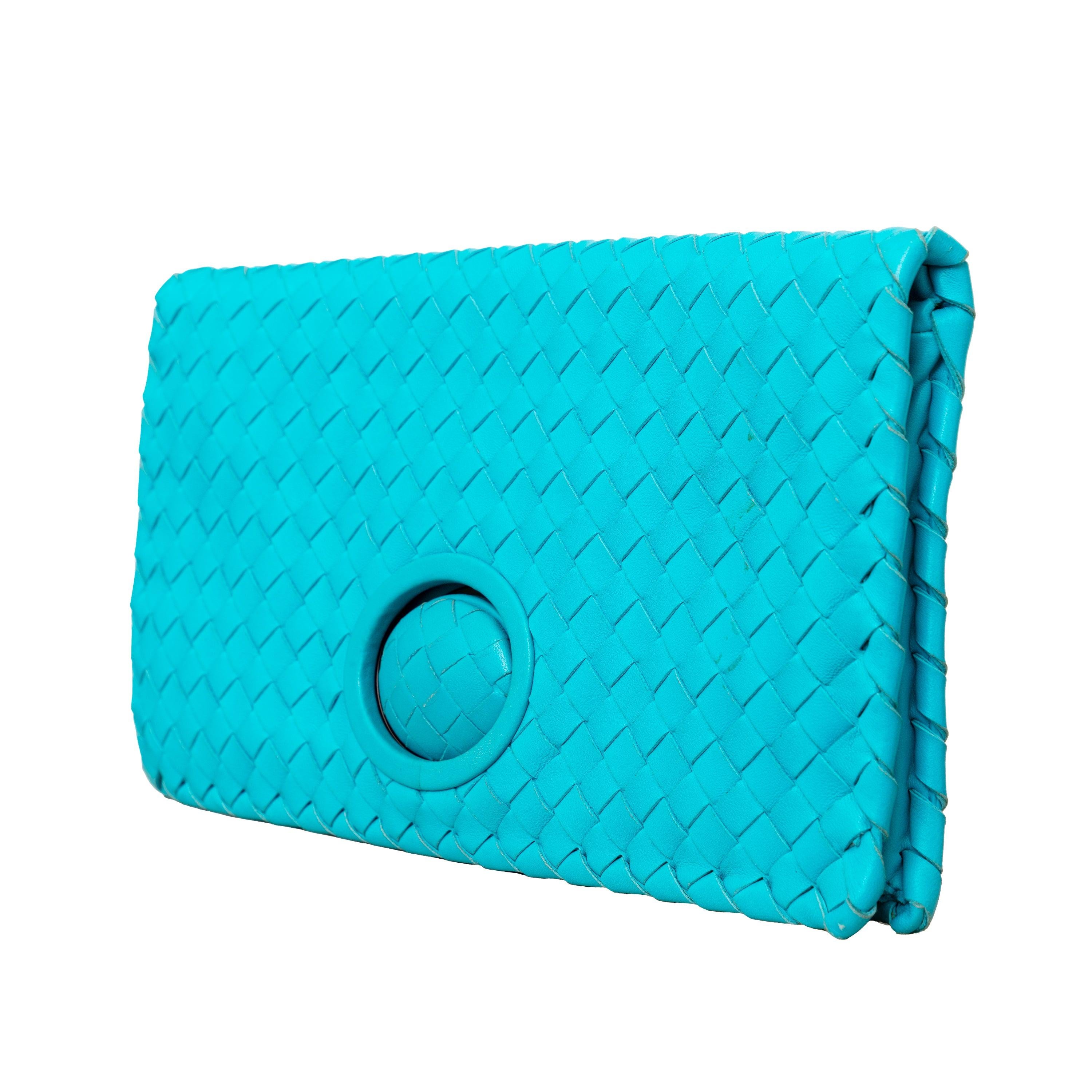 Bleu Bottega Veneta Intrecciato Pochette à fermoir tournant - Années 10 en vente