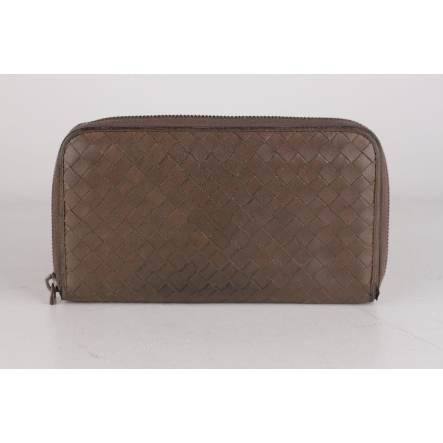 Brown Bottega Veneta Intrecciato Zip Around Continental Wallet