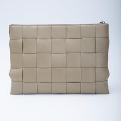 Bottega Veneta Intreccio Travertine Leather Clutch Pouch Wristlet Bag