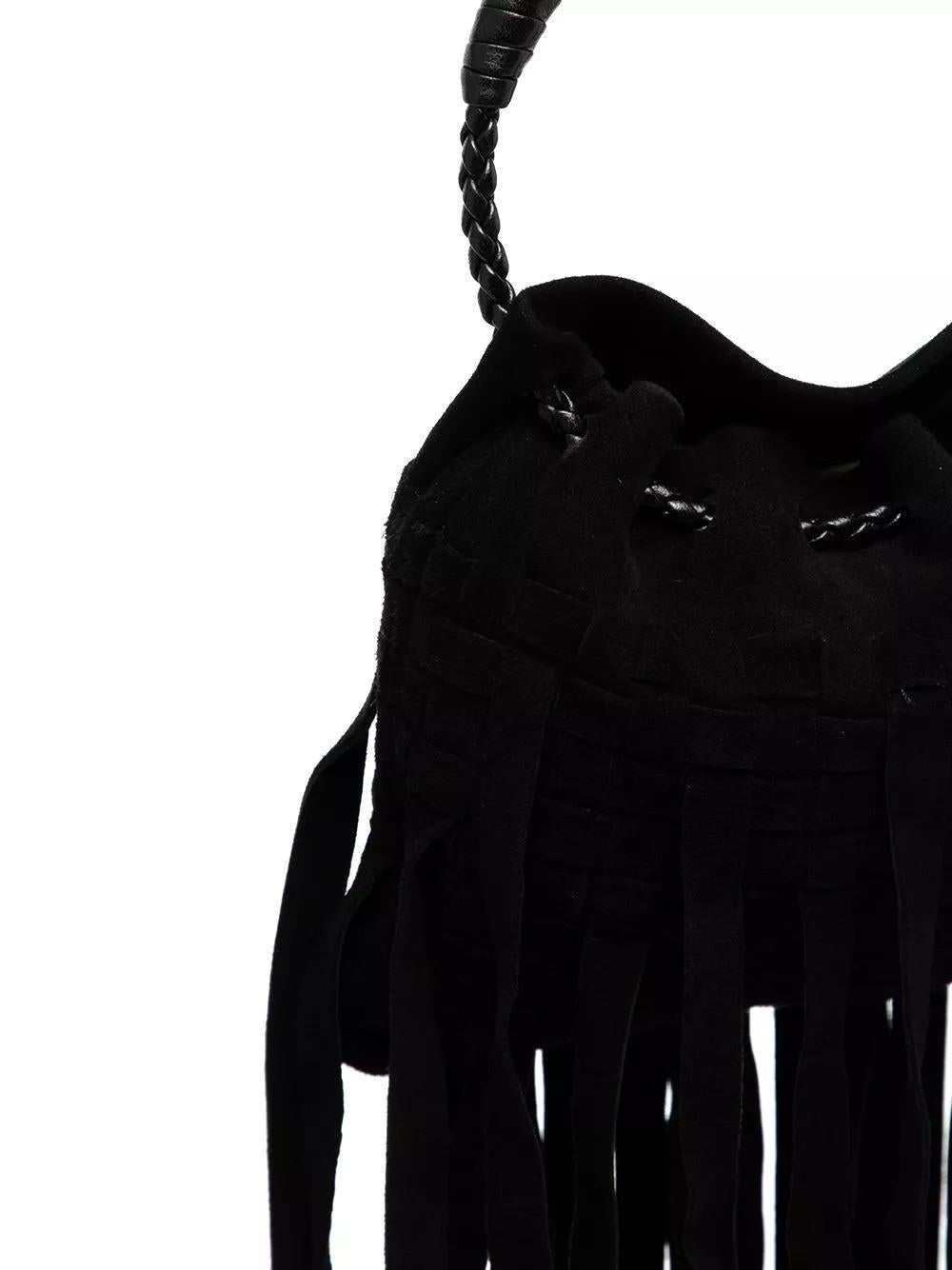 Black Bottega Veneta Intreciatto Fringed Mini Bag 