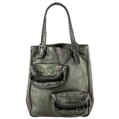 BOTTEGA VENETA iridescent green leather INTRECCIATO Tote Shoulder Bag