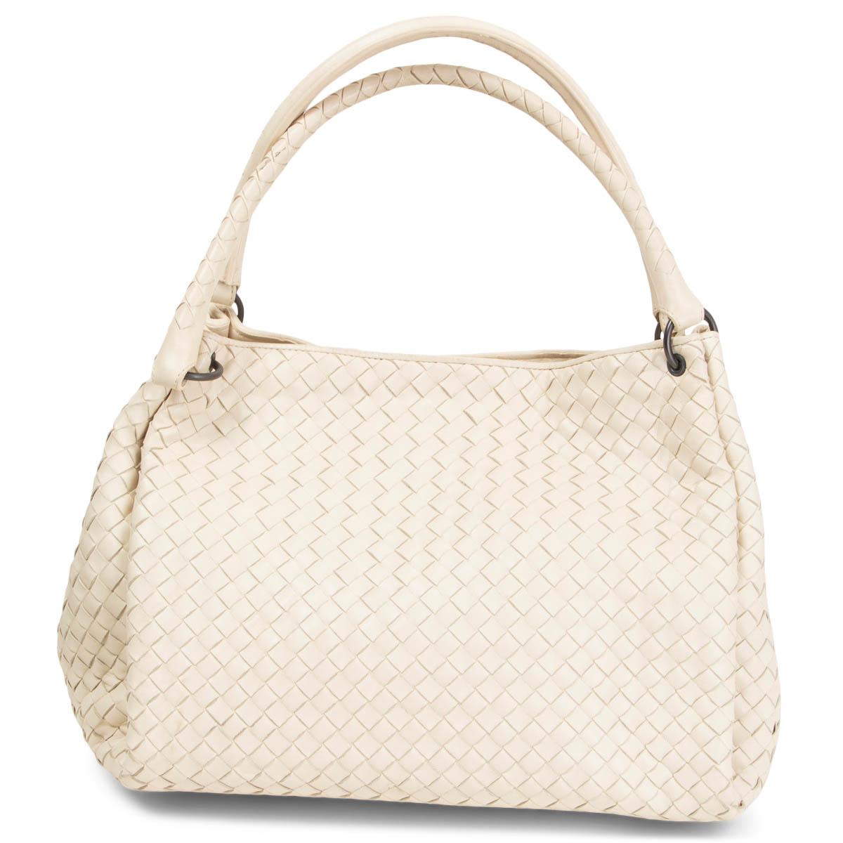 White BOTTEGA VENETA ivory leather INTRECCIATO PARACHUTE HOBO Shoulder Bag