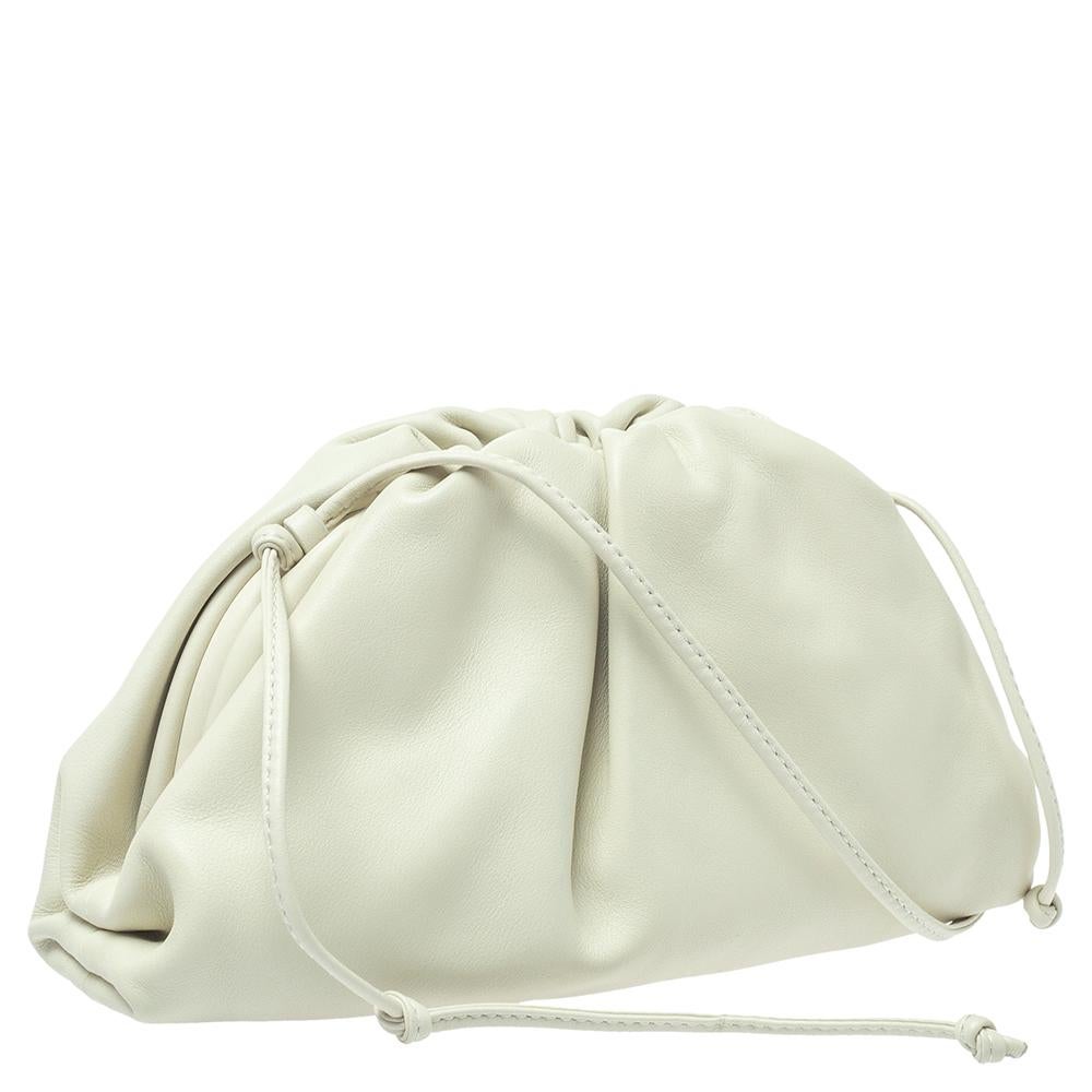 Beige Bottega Veneta Ivory Leather Mini Pouch Bag