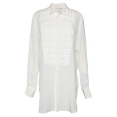 Bottega Veneta Ivory White Silk Grid Detail Dress Shirt M