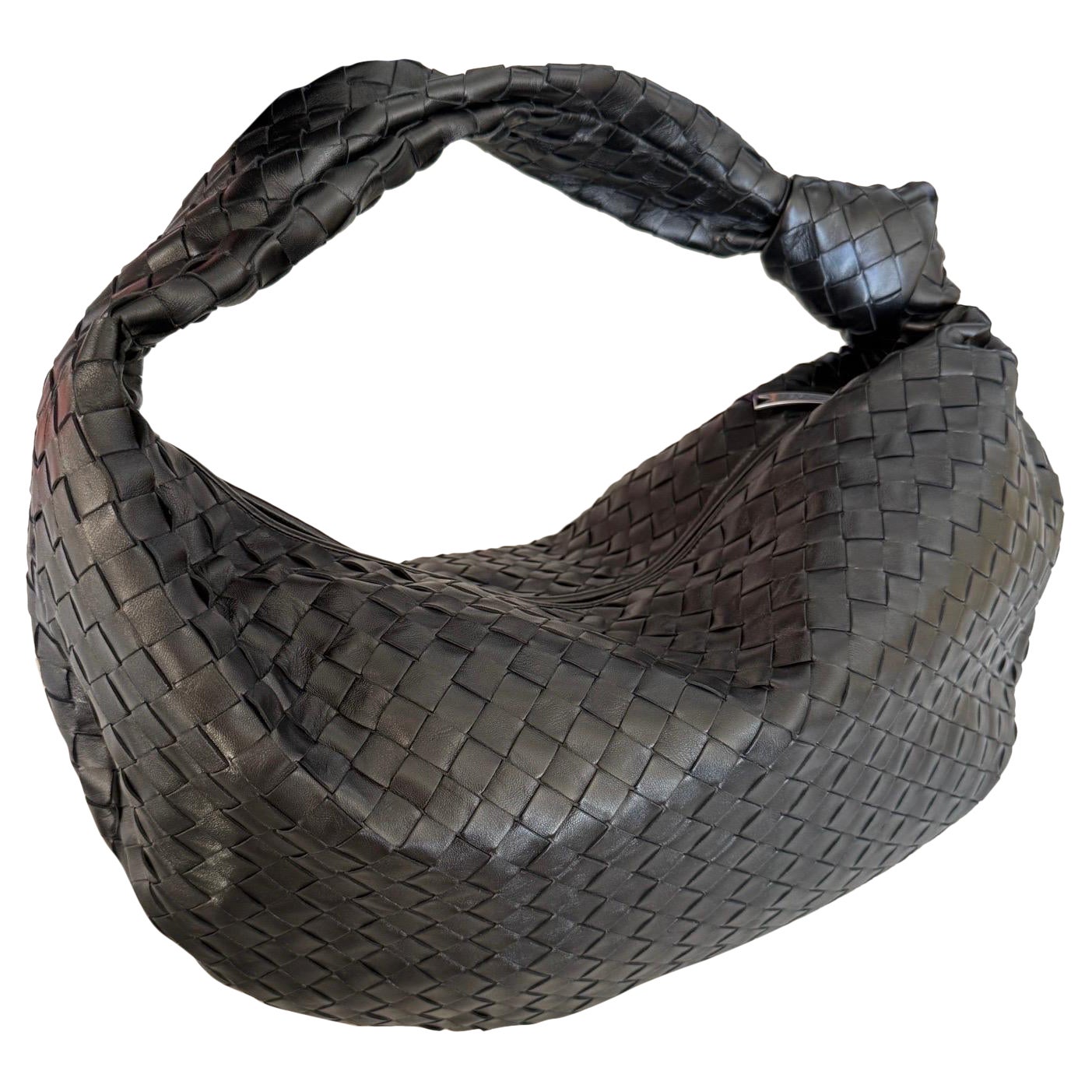Bottega Veneta Jodie Medium Intrecciato Black Leather Silver Hardware en vente