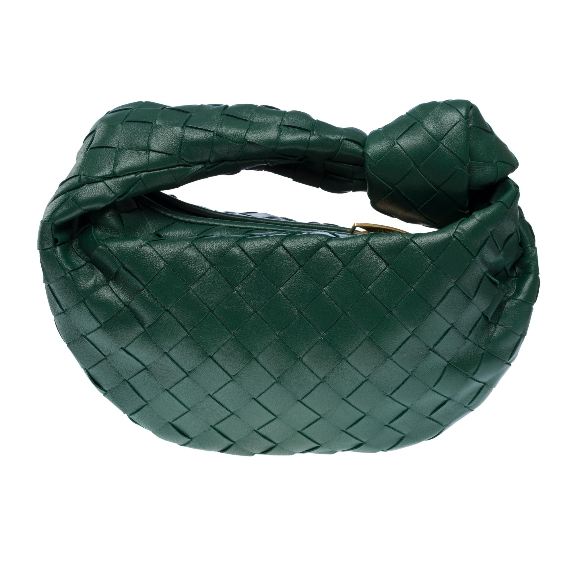 Bottega Veneta Jodie Mini handbag in green Intreccio lambskin leather, GHW In Good Condition In Paris, IDF