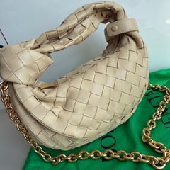 Bottega Veneta Jodie Mini Oats Beige Lambskin Leather Clutch Bag with Chain