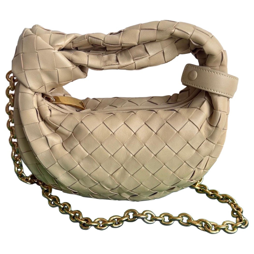 Bottega Veneta Jodie Mini Hafer Beige Lammfell Leder Clutch Tasche mit Kette