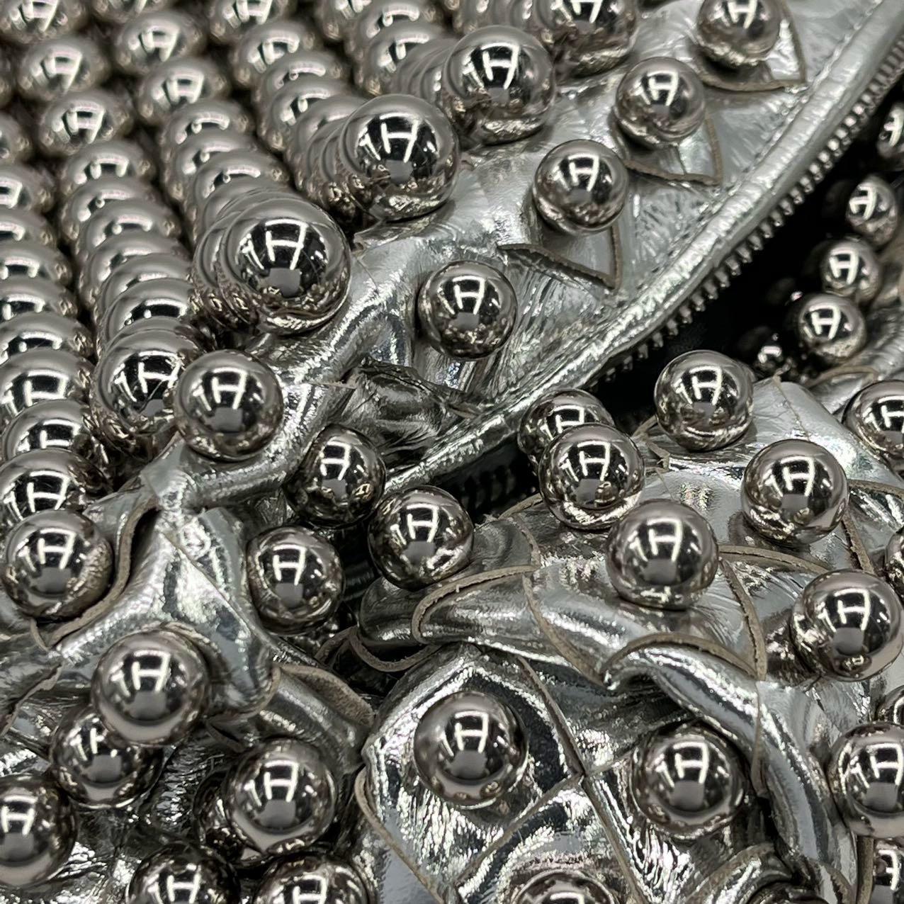 Bottega Veneta Jodie Mini Silver Leather Metallic Studded Rare For Sale 6