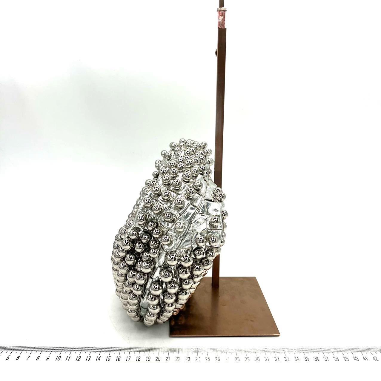 Women's Bottega Veneta Jodie Mini Silver Leather Metallic Studded Rare For Sale