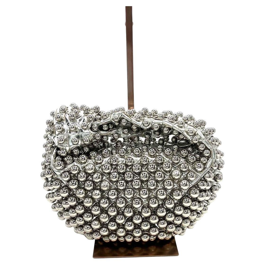 Bottega Veneta Jodie Mini Silver Leather Metallic Studded Rare For Sale