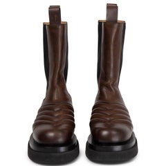 BOTTEGA VENETA khaki brown leather Chevron LUG Mid Calf Chelsea Boots Shoes 40