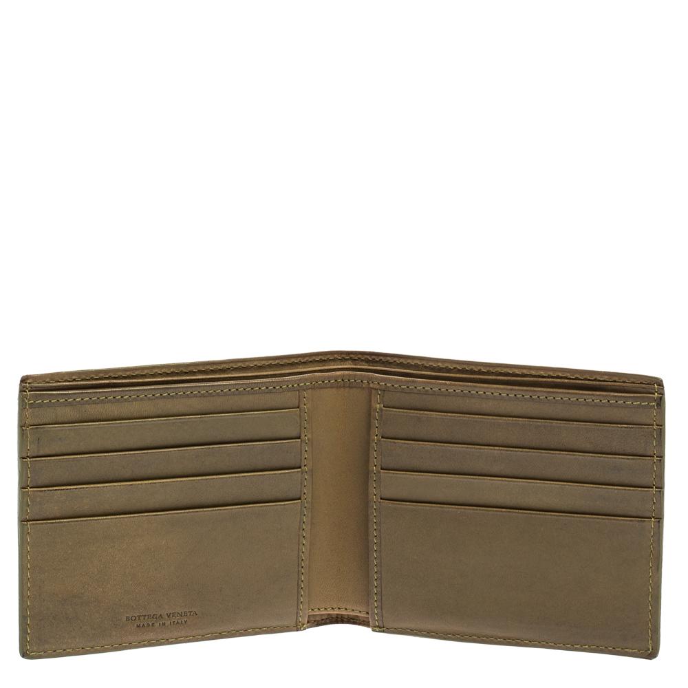 Men's Bottega Veneta Khaki Green Intrecciato Leather Bi-Fold Wallet