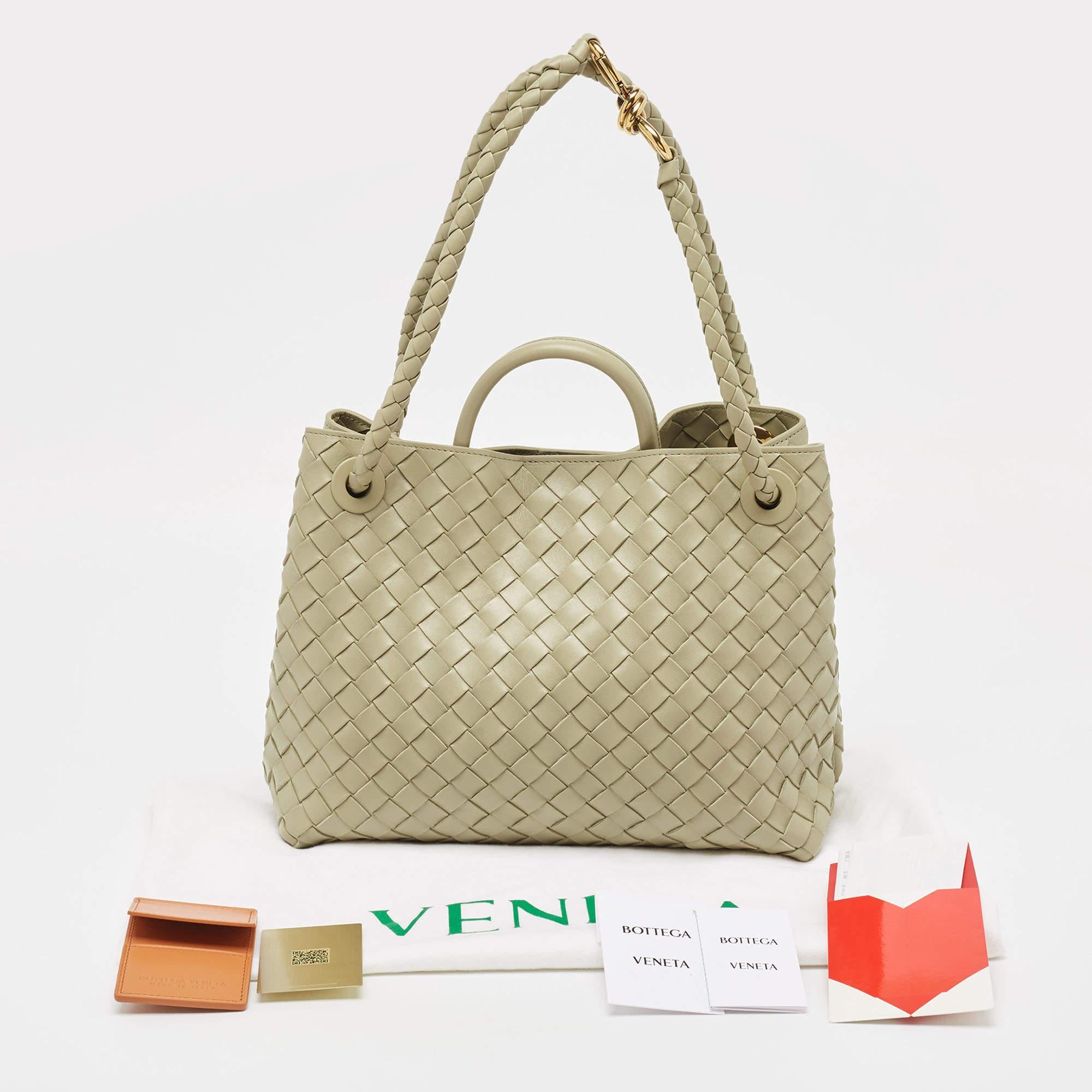 Women's Bottega Veneta Khaki Green Intrecciato Leather Medium Andiamo Top Handle Bag