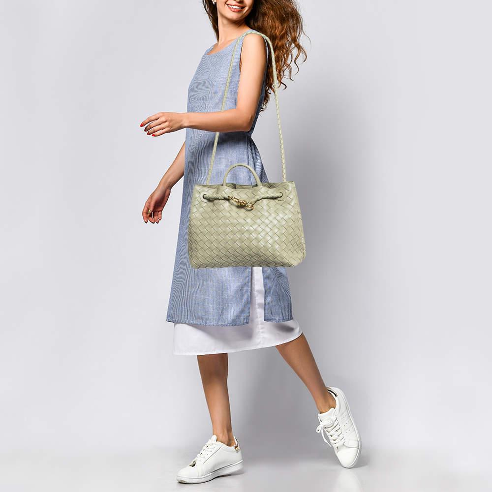 Bottega Veneta Khaki Green Intrecciato Leather Medium Andiamo Top Handle Bag 4