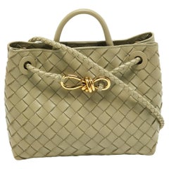 Bottega Veneta Khaki Green Intrecciato Leather Small Andiamo Top Handle Bag