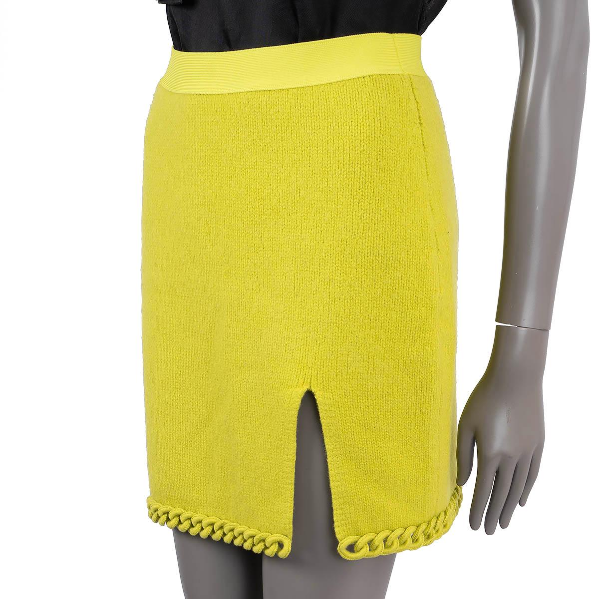 Women's BOTTEGA VENETA Kiwi yellow wool 2022 CHAIN TRIM KNIT MINI Skirt S For Sale