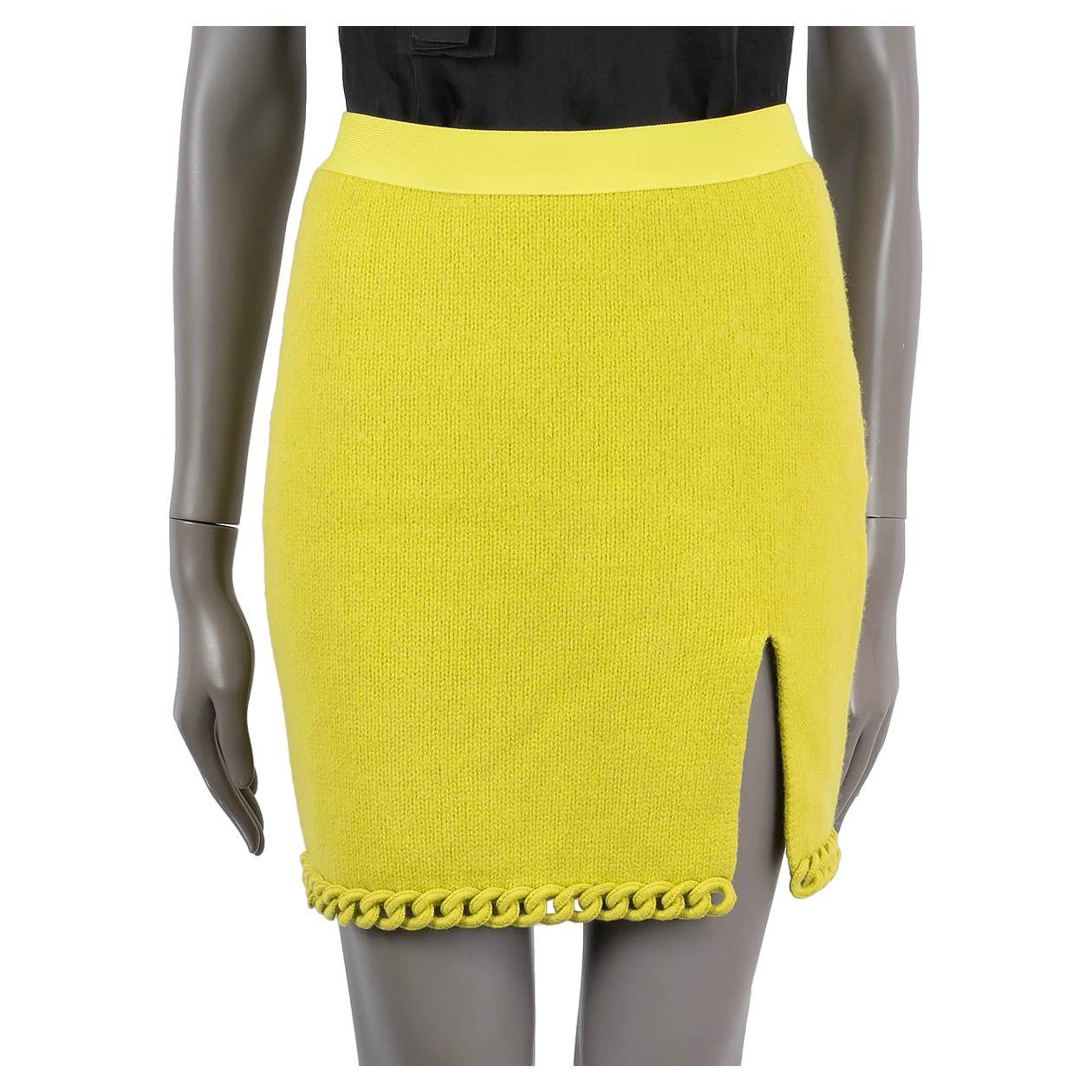 BOTTEGA VENETA Kiwi yellow wool 2022 CHAIN TRIM KNIT MINI Skirt S