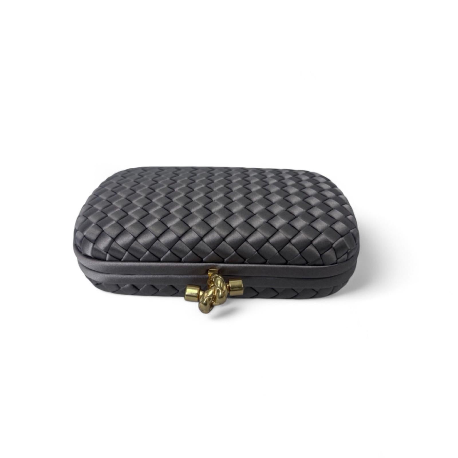 Women's Bottega Veneta Knot Clutch Bag in Champagne Bronze Silk with Gold Chain