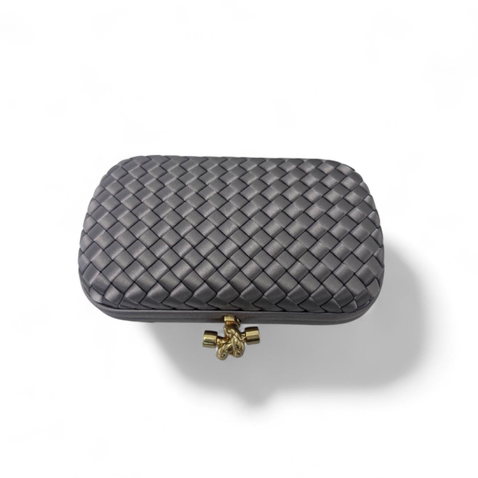 Bottega Veneta Knot Clutch Bag in Champagne Bronze Silk with Gold Chain 1