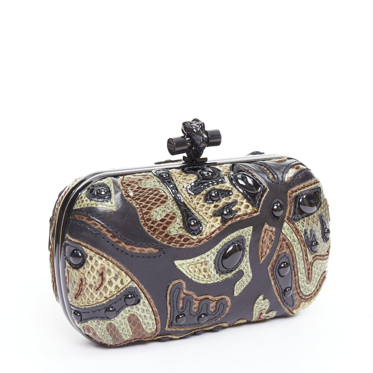 Gray BOTTEGA VENETA Knot Limited Edition scaled leather applique bead box clutch For Sale
