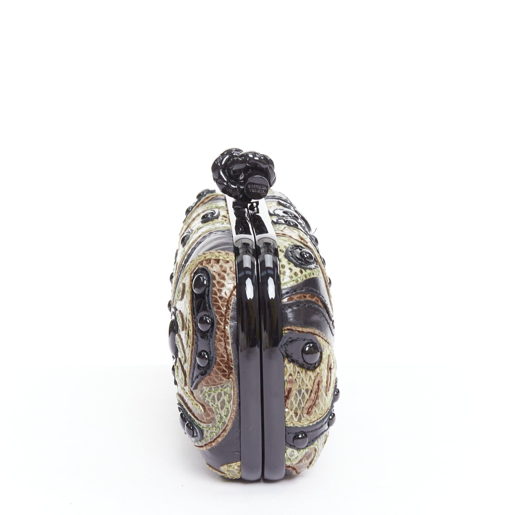 BOTTEGA VENETA Knot Limited Edition scaled leather applique bead box clutch In Excellent Condition For Sale In Hong Kong, NT
