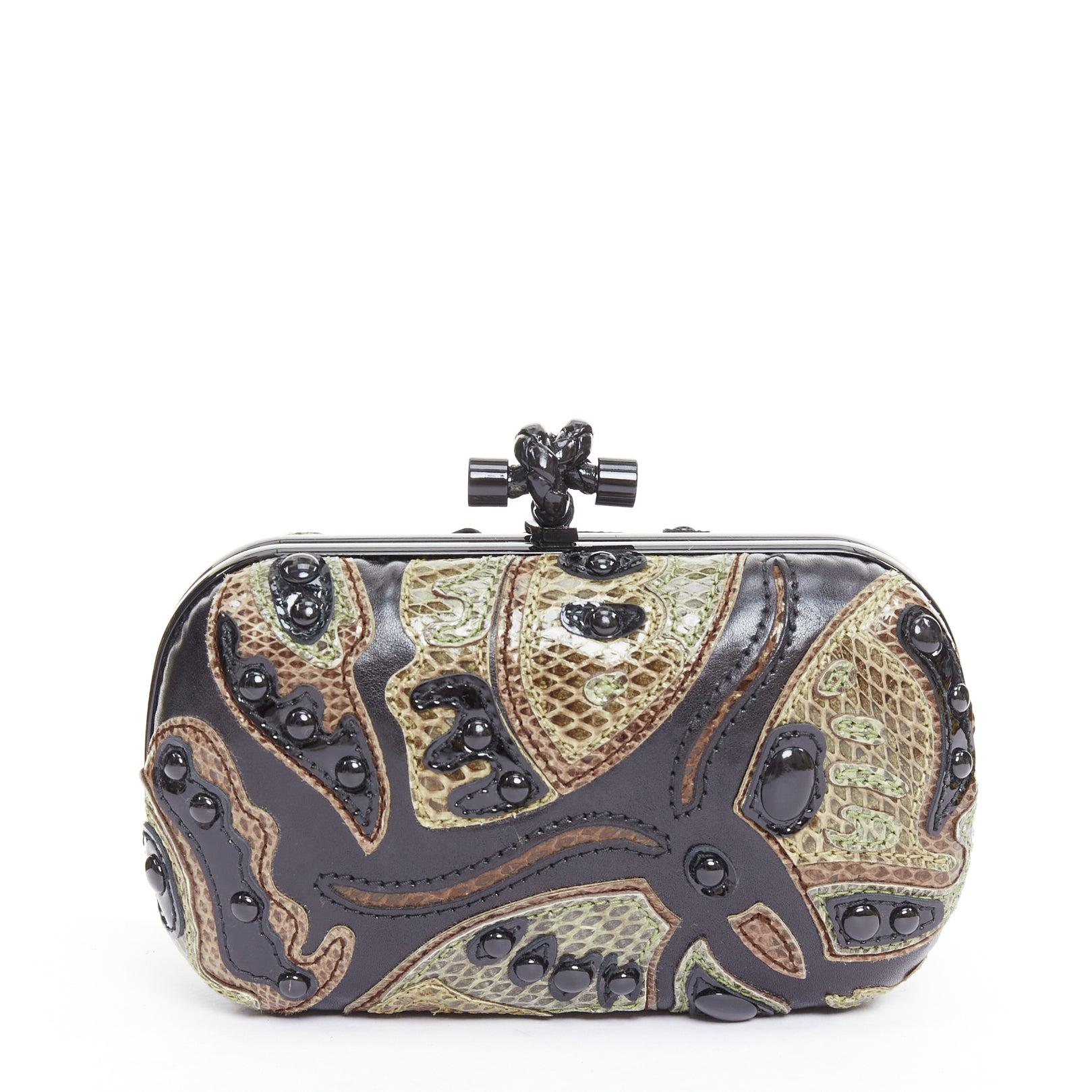 Women's BOTTEGA VENETA Knot Limited Edition scaled leather applique bead box clutch For Sale