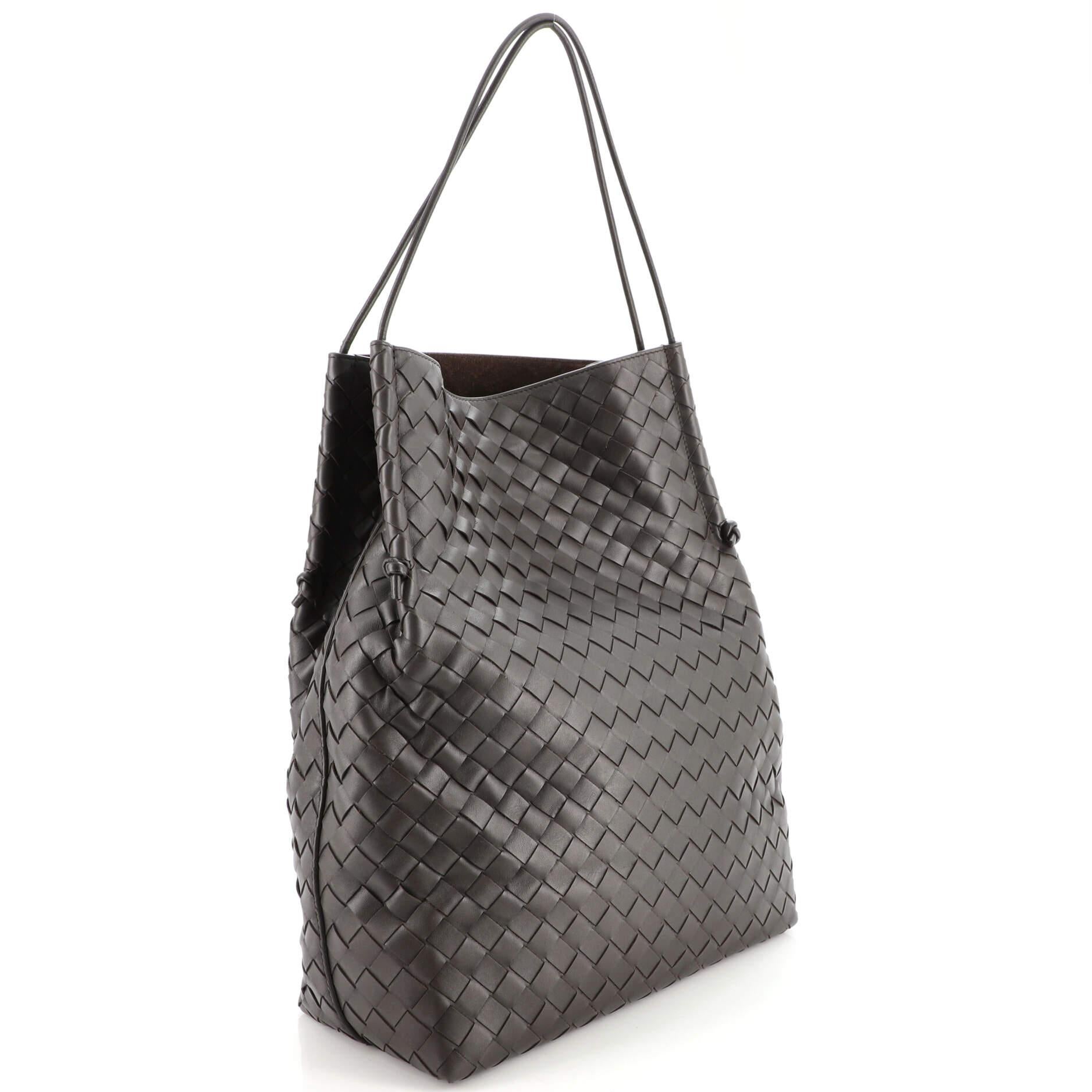 Gray Bottega Veneta Knotted Handle Shopping Tote Intrecciato Nappa Medium
