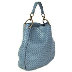 BOTTEGA VENETA Krim blue leather INTRECCIATO LOOP MEDIUM Shoulder Bag