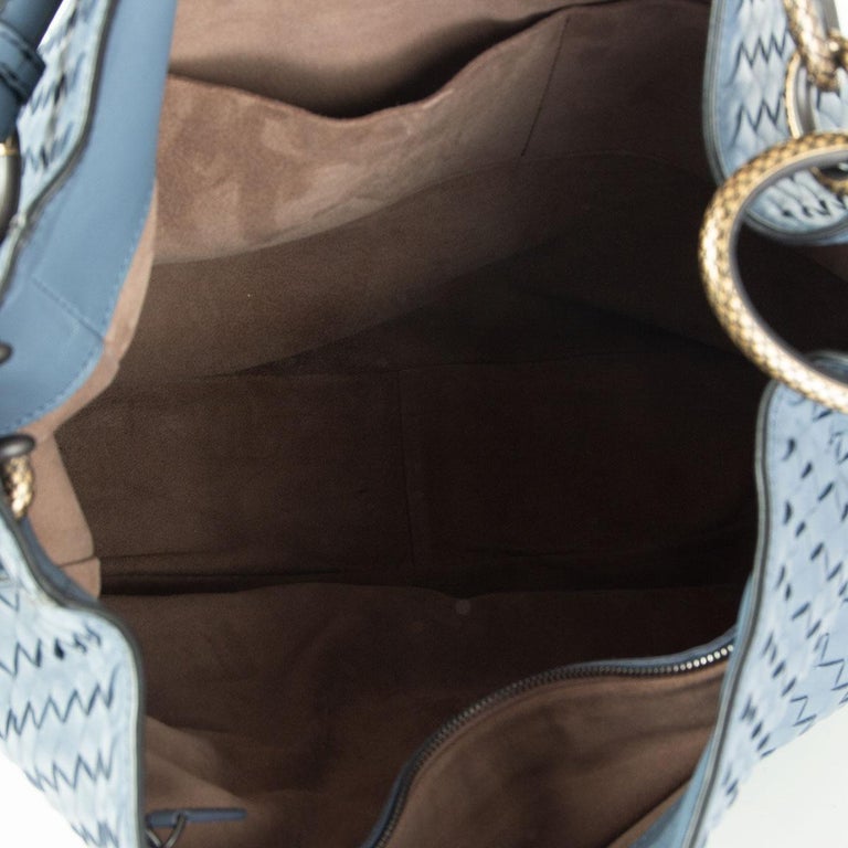Bottega Veneta Loop Medium Bag Krim Blue Intrecciator Nappa Leather