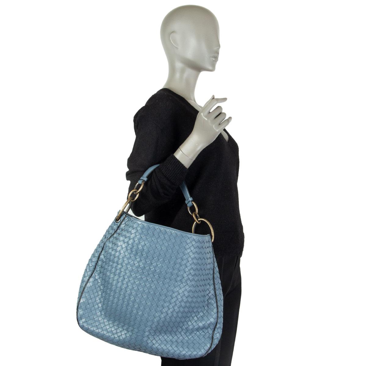 Women's BOTTEGA VENETA Krim blue leather INTRECCIATO LOOP MEDIUM Shoulder Bag
