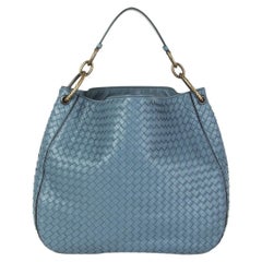 BOTTEGA VENETA Krim blue leather INTRECCIATO LOOP MEDIUM Shoulder Bag